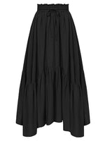 Full view of black Smocked Waist Band Ruched Layered Skirt