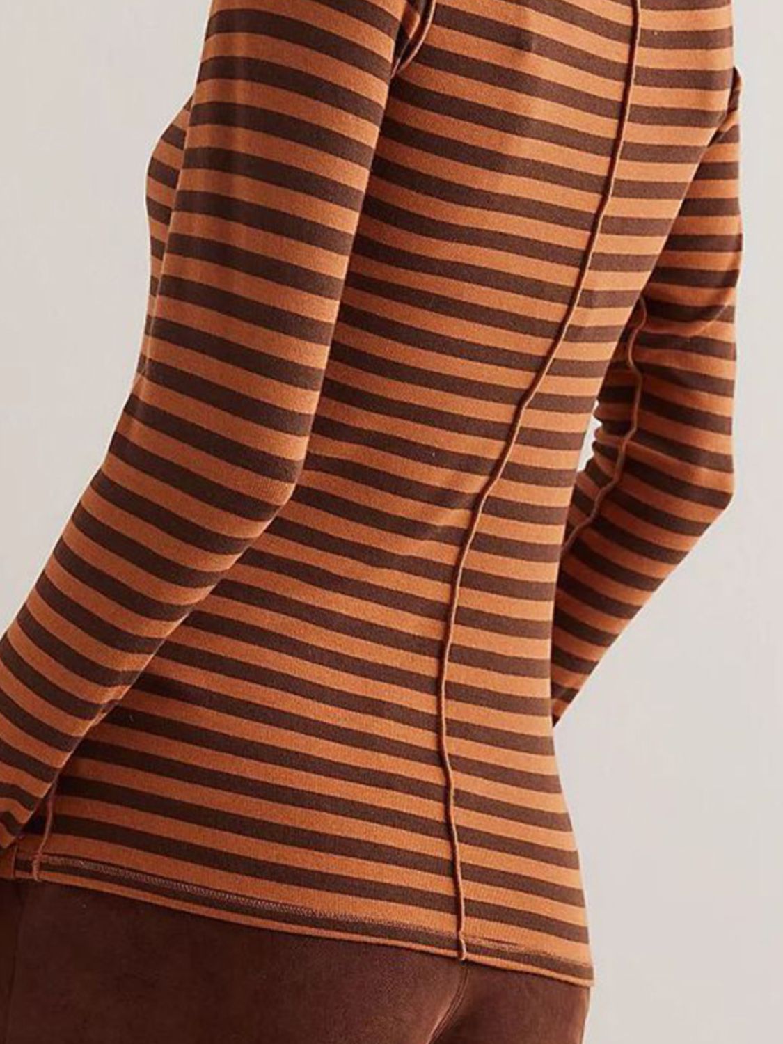Back view of Exposed Seam Striped Turtleneck Long Sleeve T-Shirt