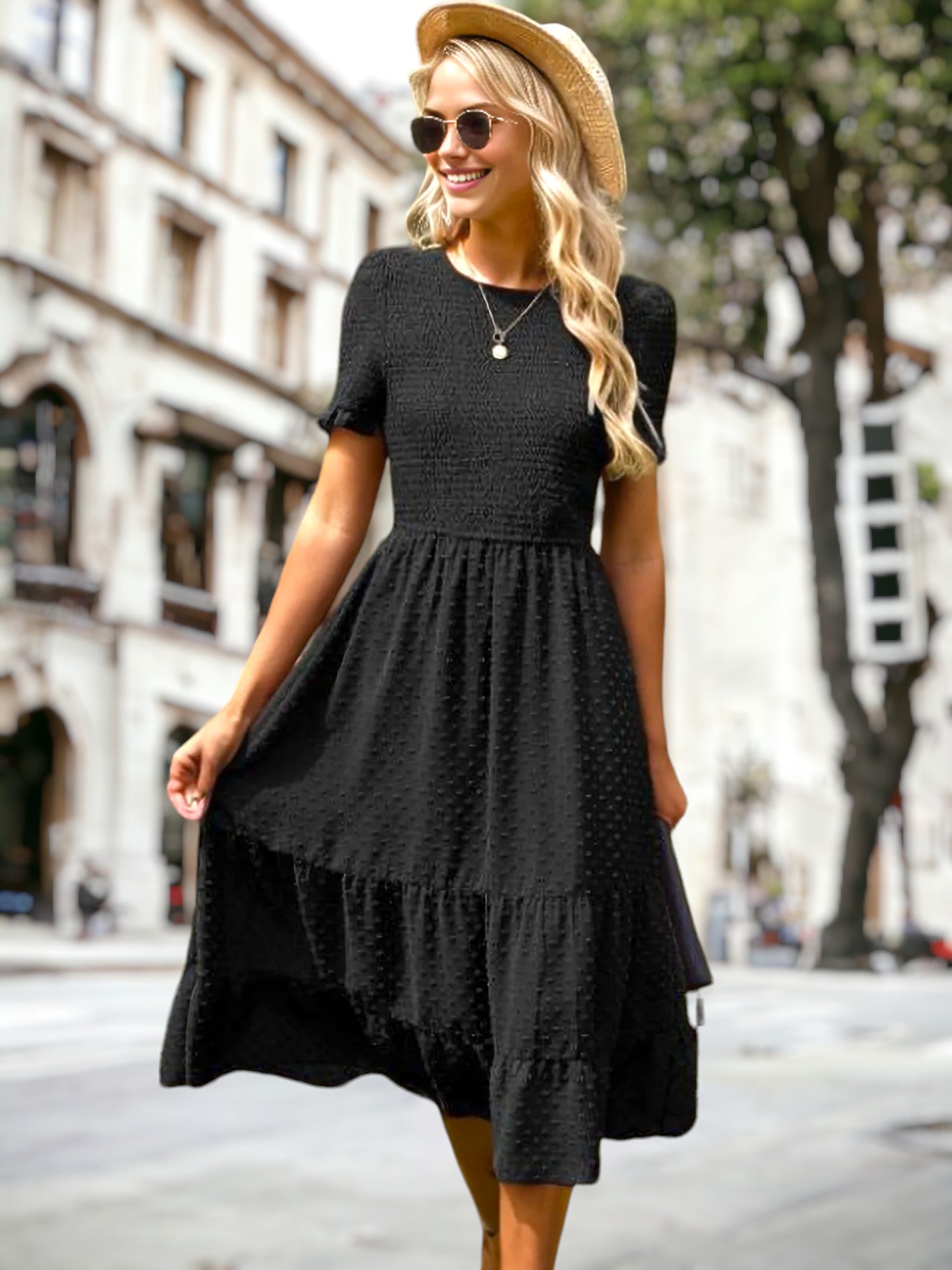 Spring time Double Textured Tiered Dress