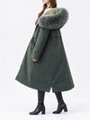 Women's Detachable Longline Hooded Parka with Faux Fur Trim and Drawstring Waist