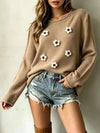 Full Size Floral Applique Textured Knit Sweater Plus Size