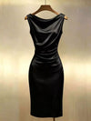Women's 2026 Summer Elegant Satin Cowl Neck Ruched Sleeveless Dress