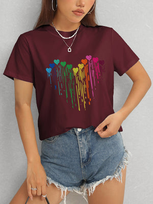 Front view of Heart Round Neck Short Sleeve T-Shirt