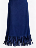 Fll view of blue High-Waisted Fringe Midi Skirt