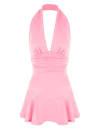 Pink halter dress on a white background