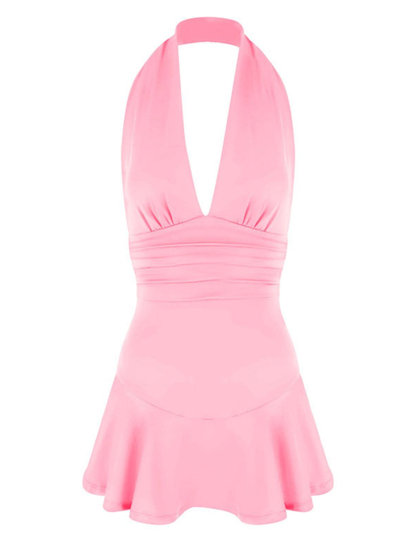 Pink halter dress on a white background
