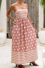 Front view of burgundy Polka Dot Square Neck Cami Dress