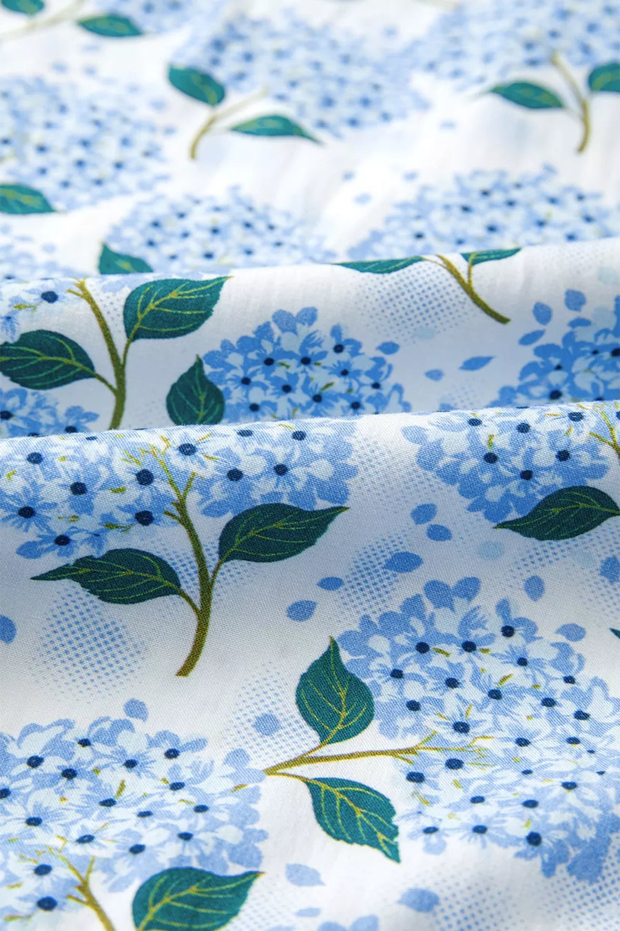 Close-up of fabric with blue floral pattern