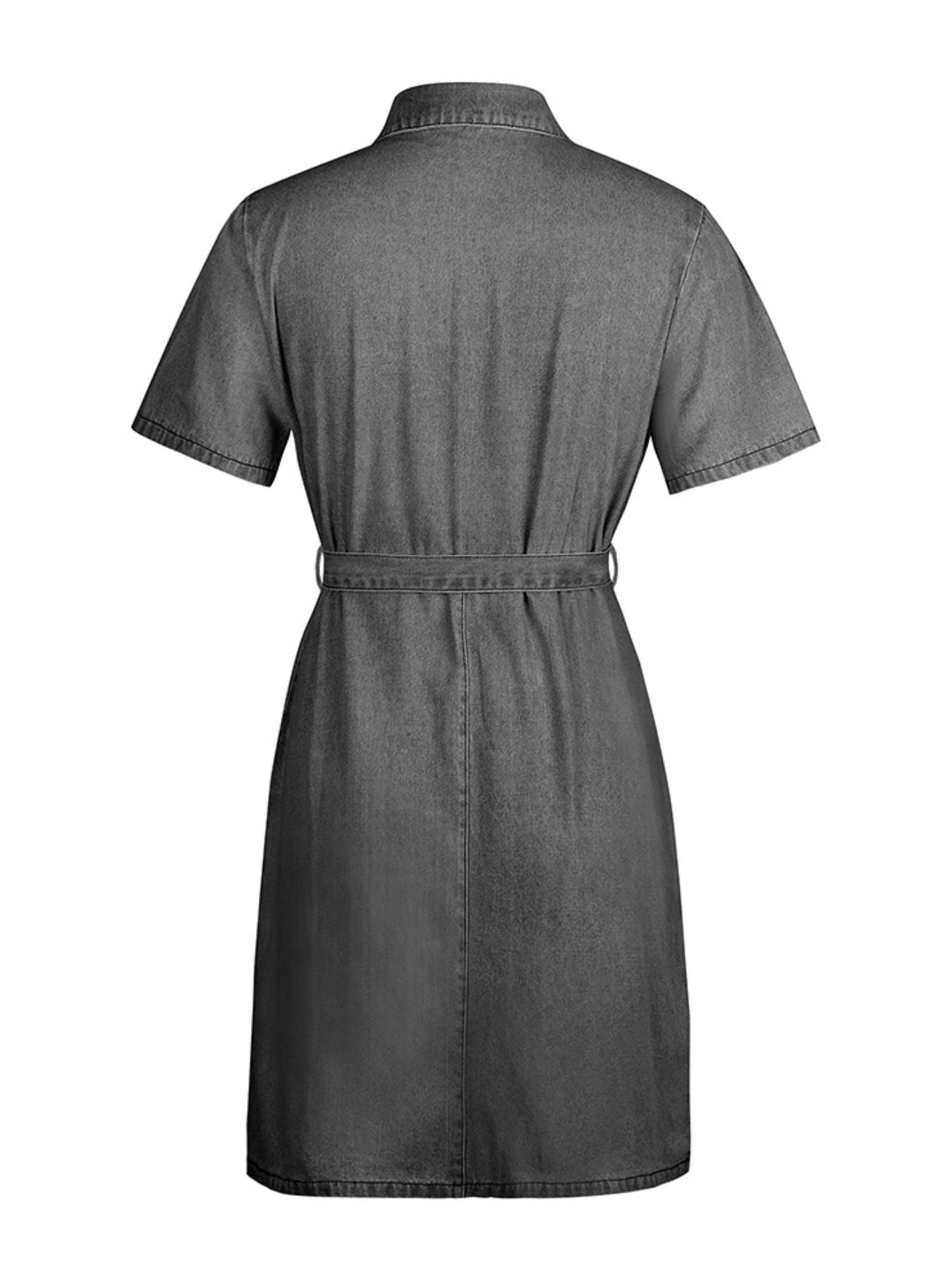 Gray dress with a belt on a white background