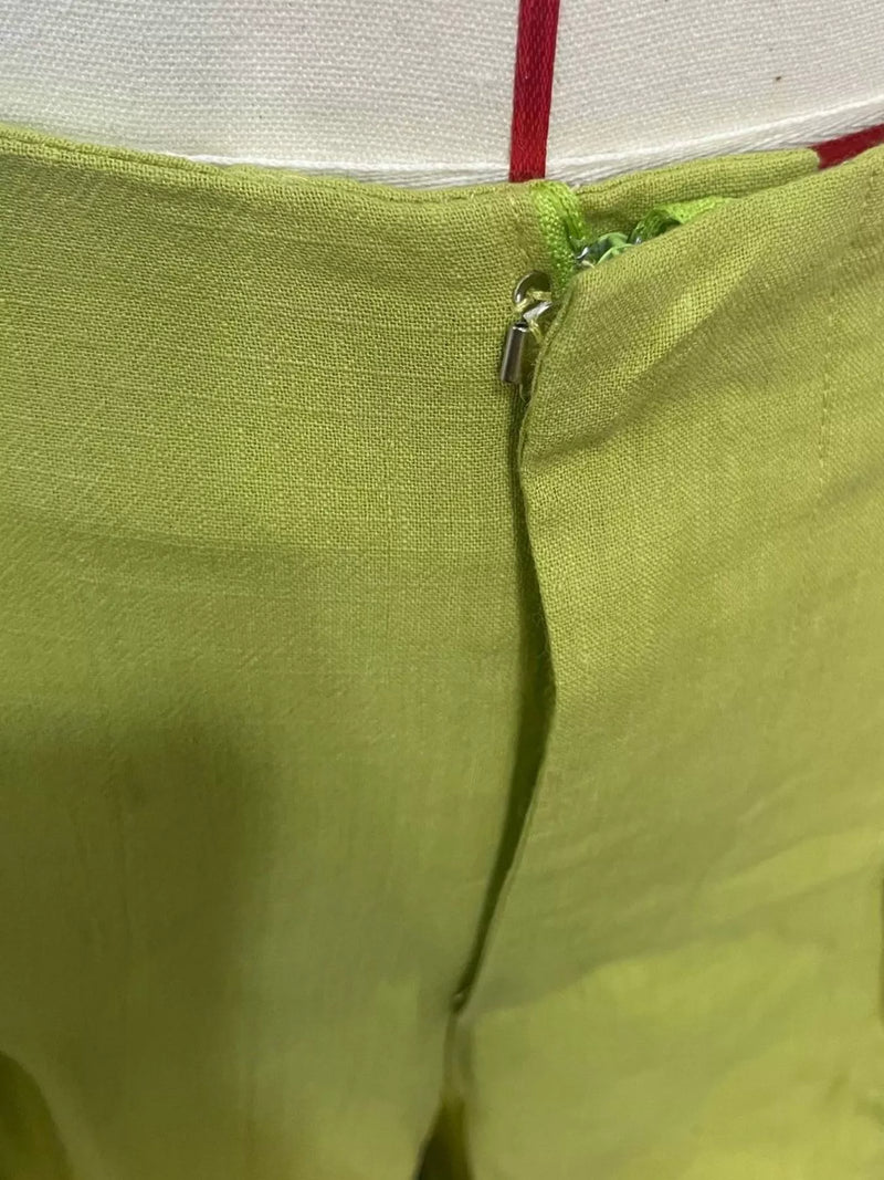 Close-up of a green fabric with a zipper, on a white background.