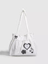 Cute White Slouchy Polka Dot Heart Shoulder Bag For Women