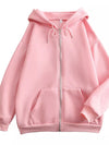 Full Size Oversized Solid Zip-Up Hoodie with Drawstring Plus Size