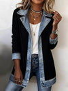 Full Size Denim Trim Ribbed Knit Jacket Plus Size