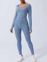 Blue Twisted Backless Long Sleeve Jumpsuit
