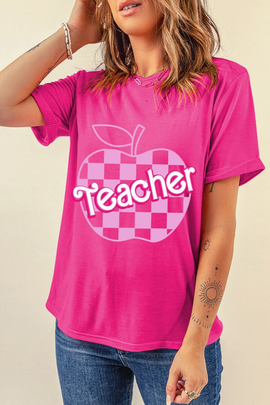 Front view of Graphic Round Neck Short Sleeve T-Shirt