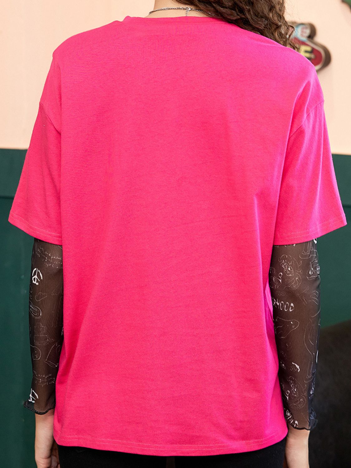 Back view of Letter Graphic Round Neck Half Sleeve T-Shirt