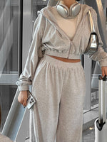 Brown Zip Up Hoodie and Pocketed Pants Set