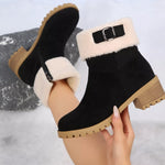 Woman showing the side of Round Toe Block Heels Boots