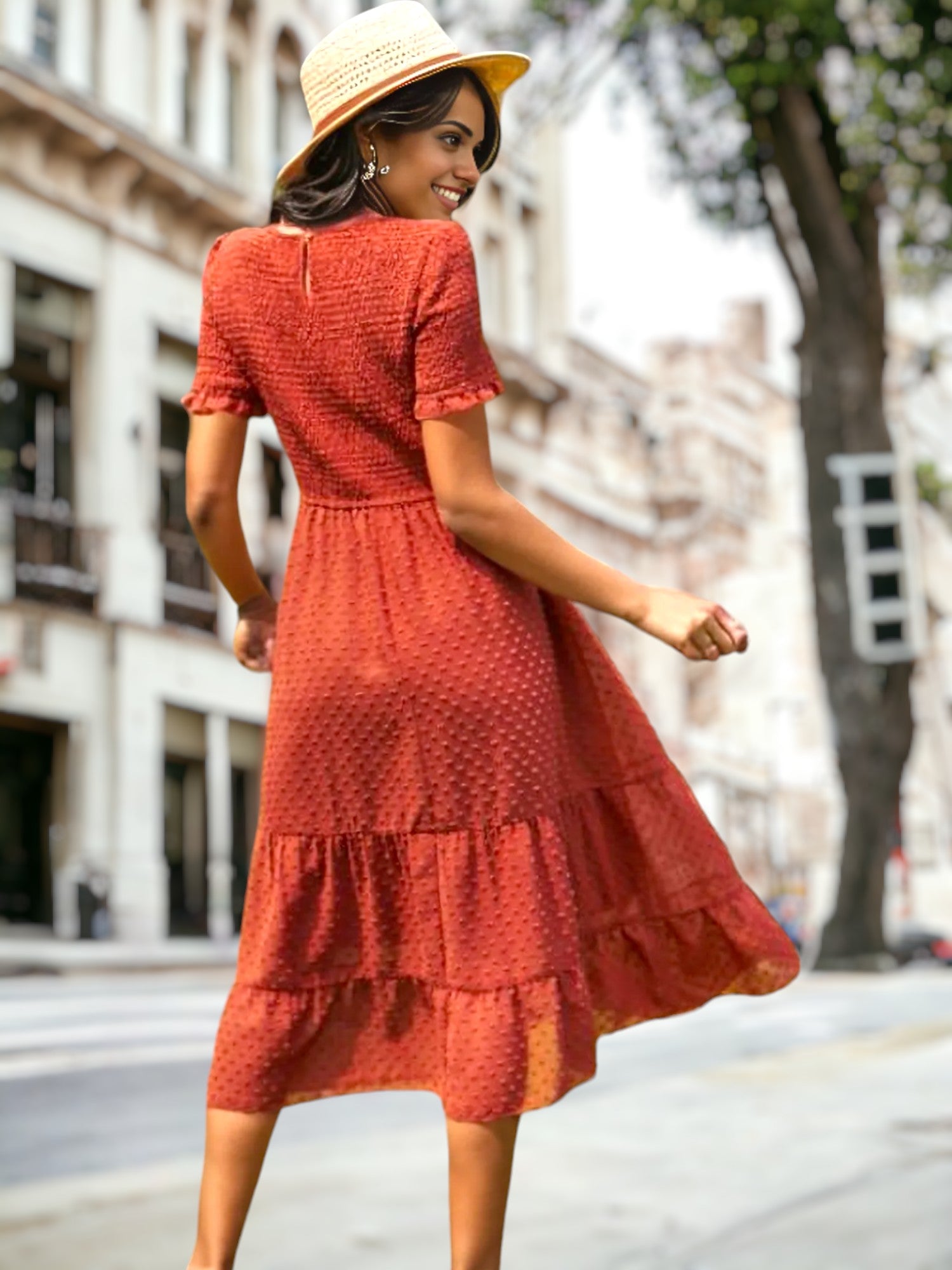 Rustic red Double Textured Tiered Dress