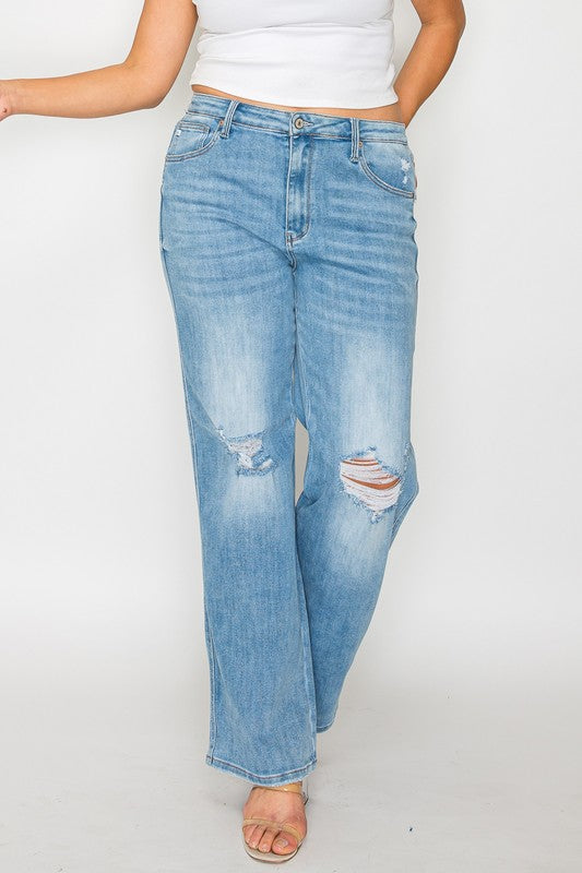 Plus size bytos Full Size Distressed High Rise Straight Jeans