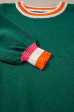 View of collar on Contrast Round Neck Long Sleeve Sweater