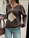 Argyle Pattern V-Neck Knit Sweater