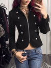 Decorative Button Zip Up Outerwear