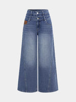 Blue wide-leg jeans on a white background