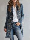 Full Size Decorative Button Longline Denim Jacket Plus Size