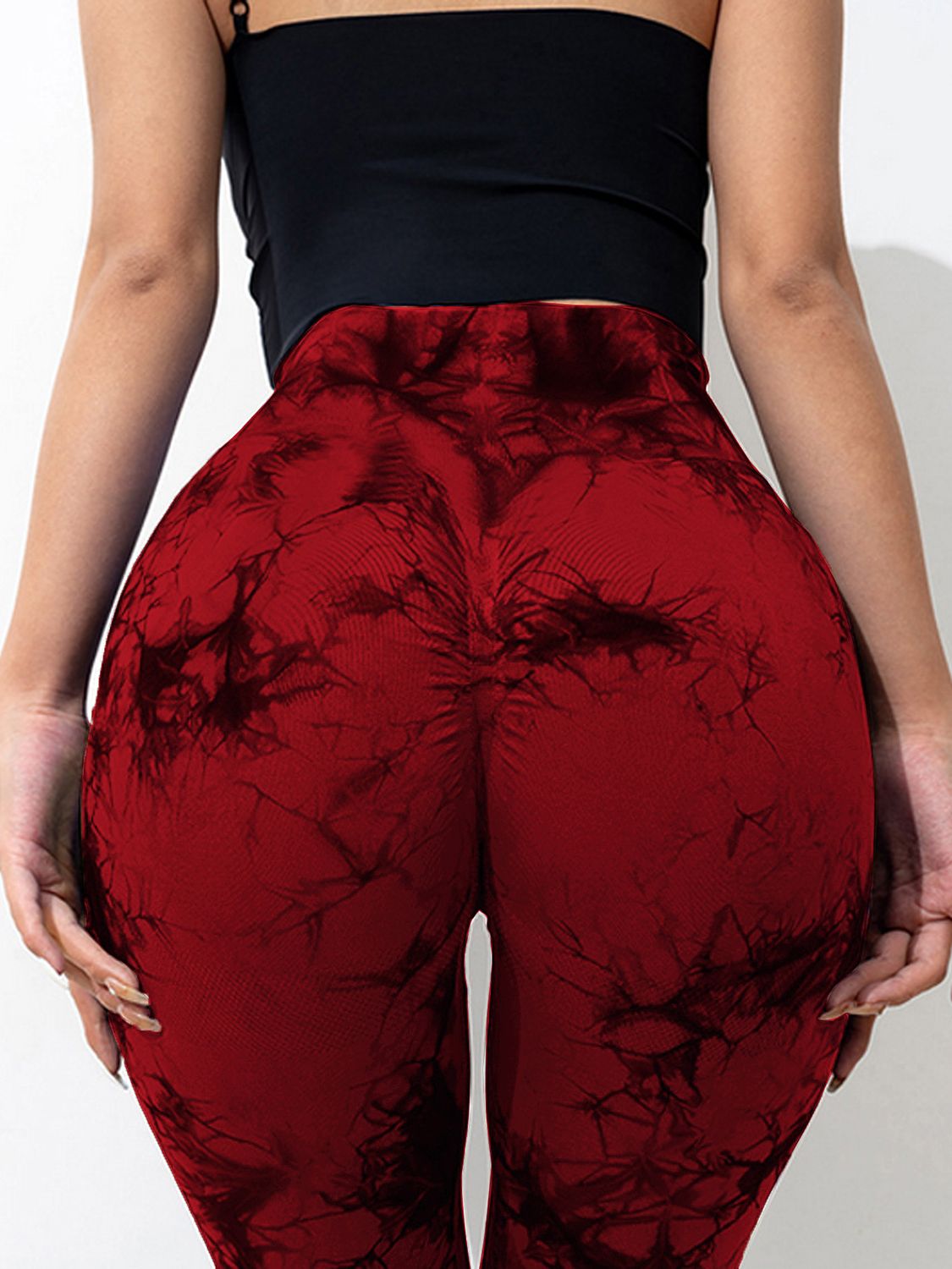 Close up view of the back of red Tie-Dye High Waist Active Leggings