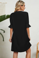 Back view of black Notched Flounce Sleeve Mini Dress