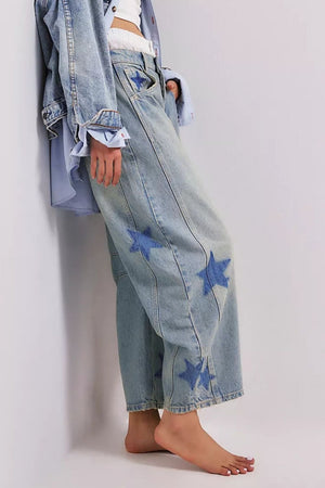 Side view of Contrast Star Wide Leg Jeans