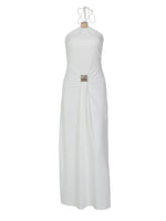 view of Backless Ruched Halter Neck Maxi Dress  a mannequin 