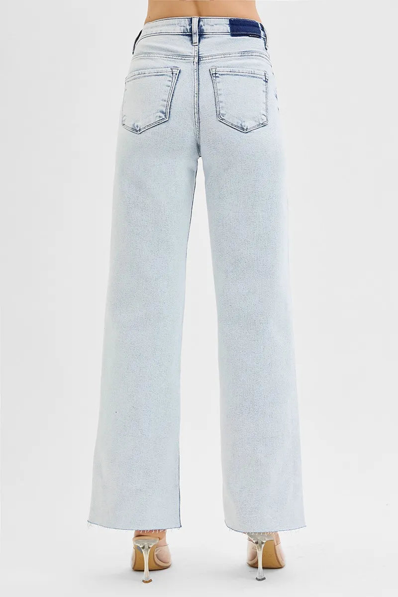 Light blue jeans on a white background