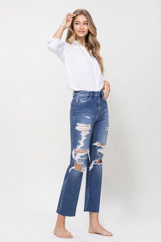 Distressed High Rise Ankle Relaxed Straight Jeans for me