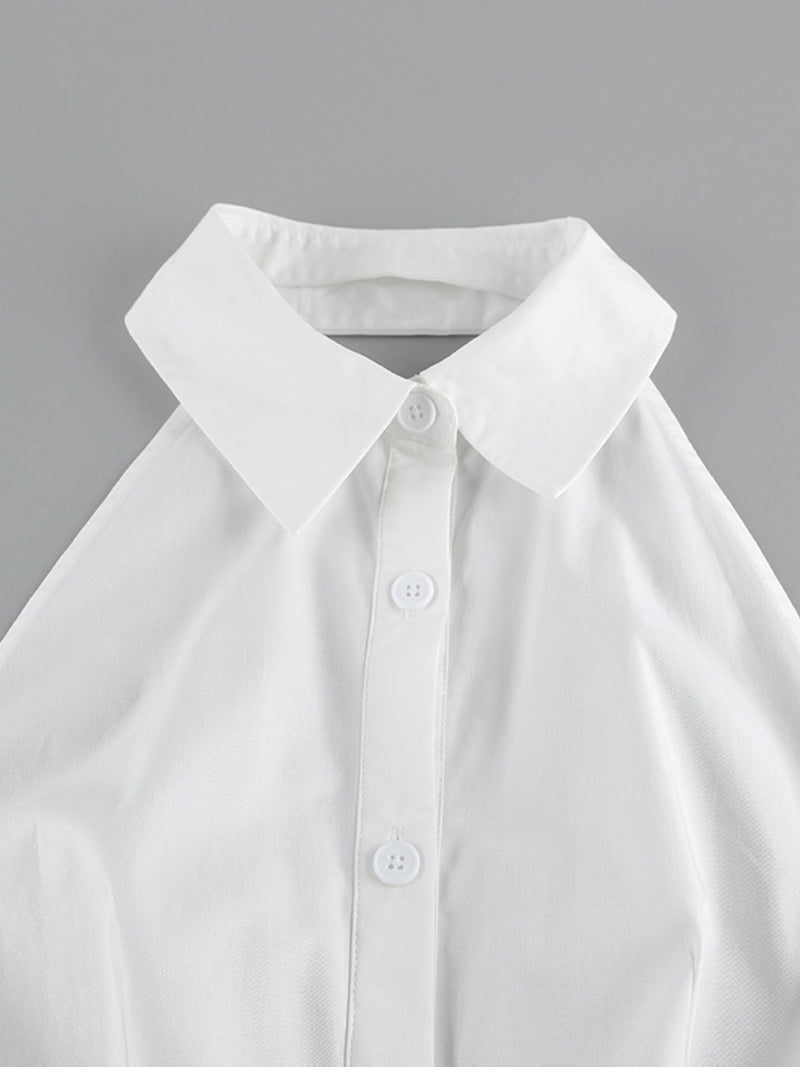White shirt with collar and buttons on a gray background