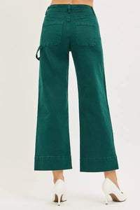 Green wide-leg pants on a white background