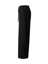 Black wide-leg pants on a white background