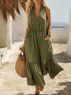 Women Full Size Sleeveless Zipper Front Pocket Ruffle Hem Maxi Dress Plus Size