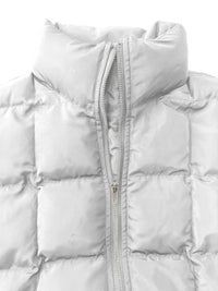 Close-up of a white puffer jacket with a zipper on a white background