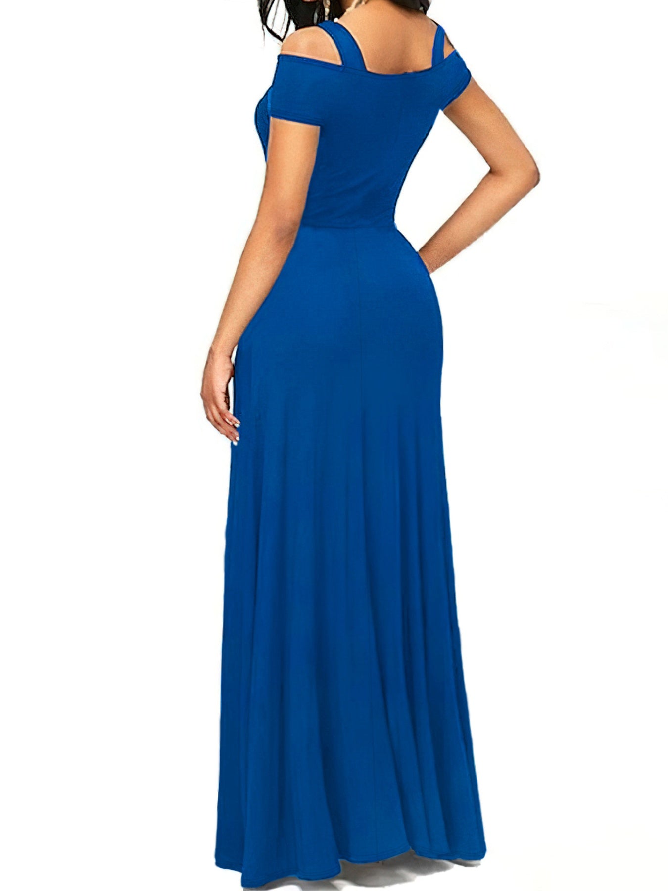Blue evening gown on a white background