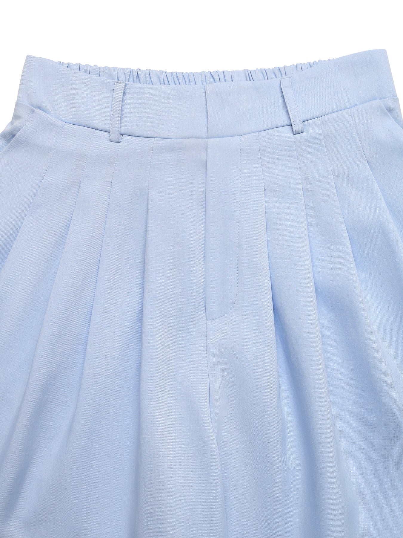 Light blue pleated skirt with a close-up view of the waistband.