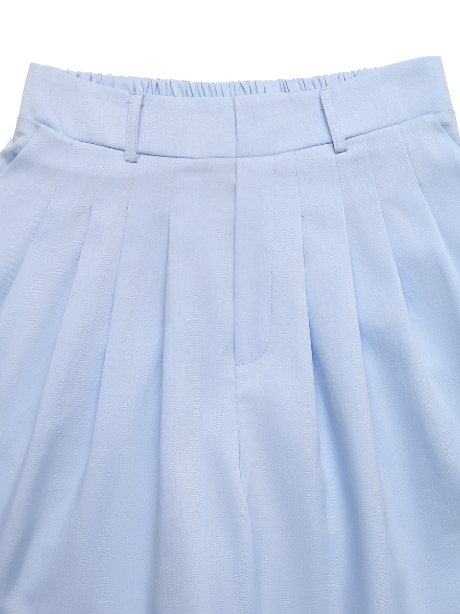 Light blue pleated skirt with a close-up view of the waistband.