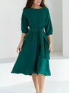Elegant Belted Waist Midi Dress For Women