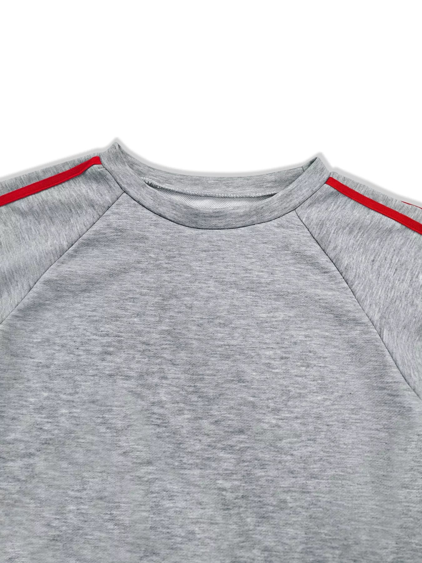Gray sweatshirt with red accents on a white background