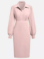 Pink dress with long sleeves on a light gray background