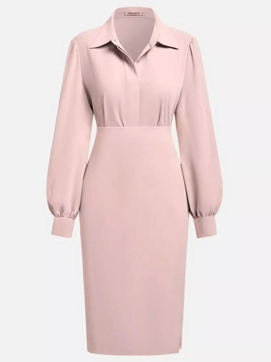 Pink dress with long sleeves on a light gray background