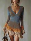 Color Block V-Neck Sweater Dress