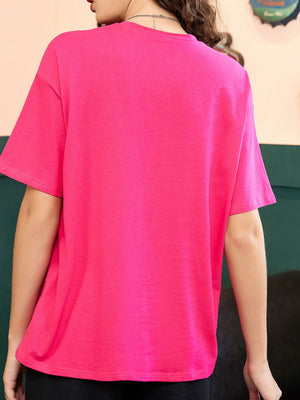 Back view of Letter Graphic Round Neck Half Sleeve T-Shirt