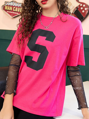 Front Letter Graphic Round Neck Half Sleeve T-Shirt